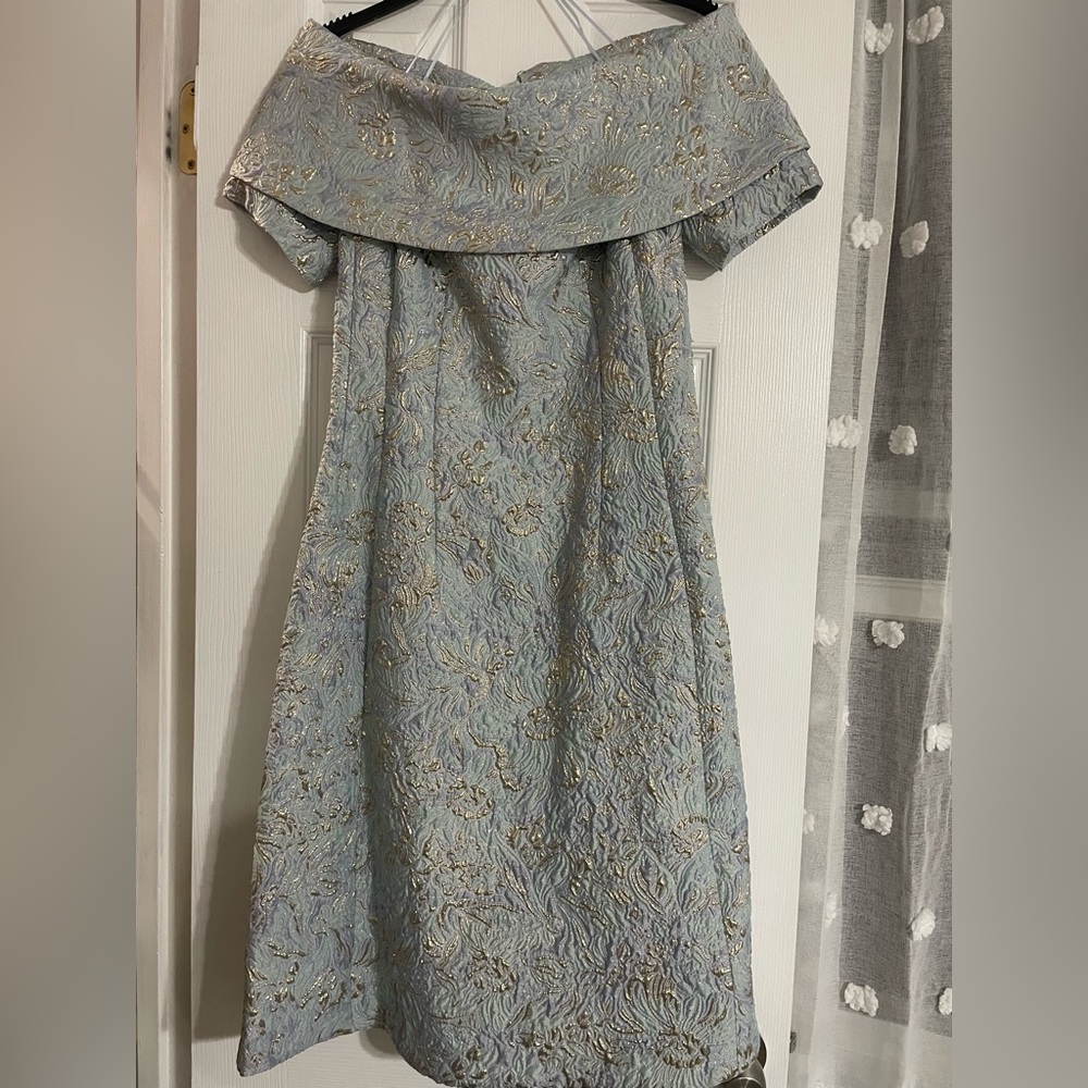 Rickie Freeman for Teri Jon Strapless Metallic Jacquard Cocktail Dress - Picture 16 of 16